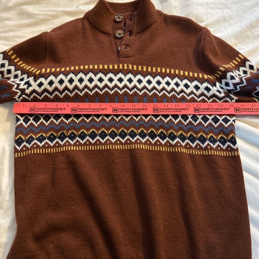 Wool Knit Sweater Aztec Brown Women's Sz M Mock Neck Quarter Button By Next - Picture 8 of 8